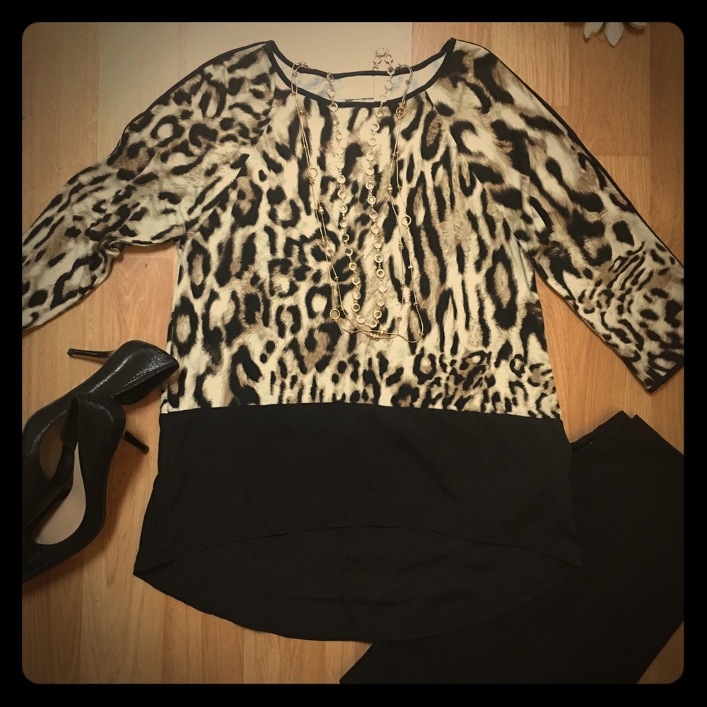 Chico’s leopard print blouse, Size 1.